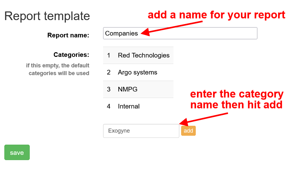 advanced reporting template categories